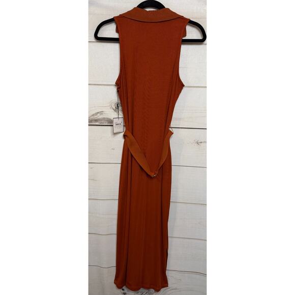 Laundry by Shelli Segal Dress Sleeveless Collar Rust Belt Ribbed Knit Chic 4 - Picture 2 of 6